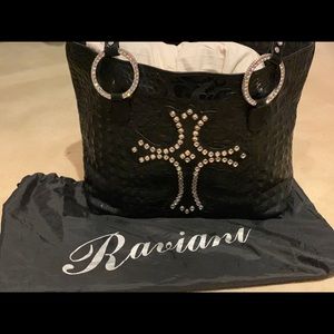 Black leather Swarovski cross tote !